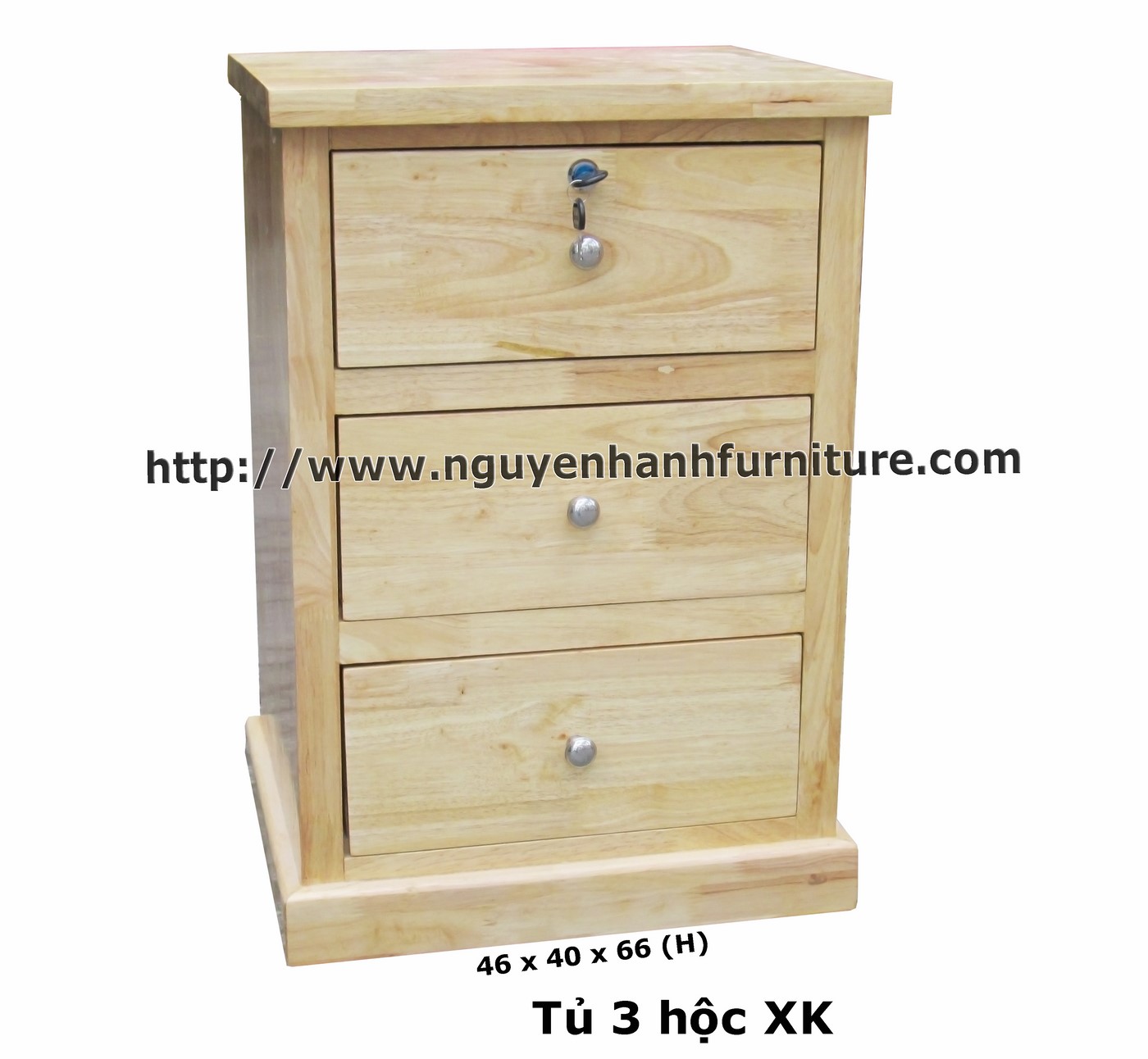 Name product: Headboard cabinet (3 drawers) Natural - Dimensions: 46 x 40 x 66 (H) - Description: Wood natural rubber